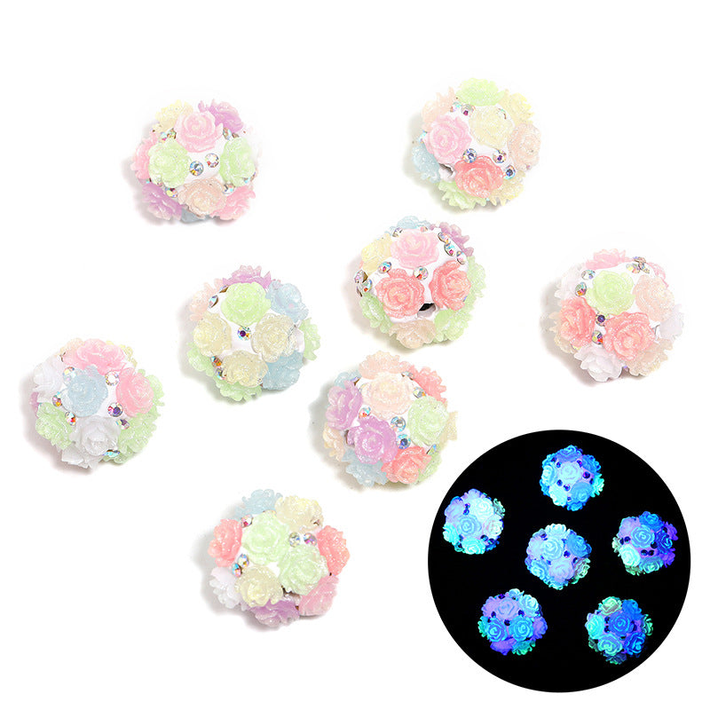 Wholesale 20pcs/pack Luminous fine flash simulation rose clay beads heavy camellia diamond ball beads diy mobile phone chain beaded accessories